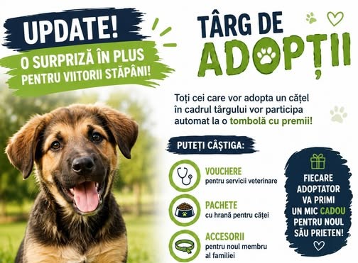 Sâmbătă, un nou Târg de Adopții căței. Cu tombolă!