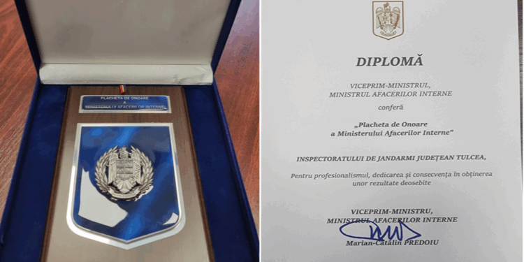 Jandarmeria Tulcea a primit Placheta de Onoare a M.A.I