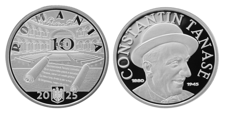 Monedă din argint în memoria lui Constantin Tănase, pentru numismați